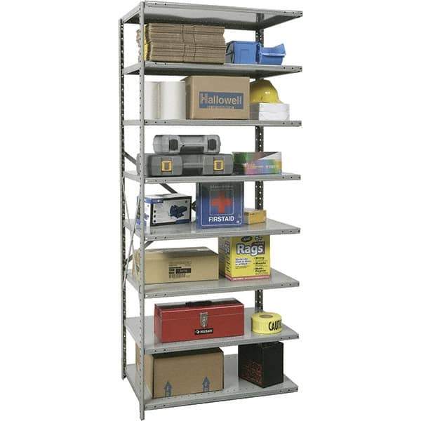 Hallowell - 8 Shelf Add-On Extra Heavy-Duty Open Steel Shelving - 750 Lb Capacity, 48" Wide x 87" High x 12" Deep, Gray - Apex Tool & Supply