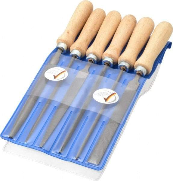 PFERD - 6 Piece Key File Kit Pattern File Set - 4" Long, Medium Coarseness, Set Includes Hand, Flat, Three Square, Square, Half Round, Round - Apex Tool & Supply