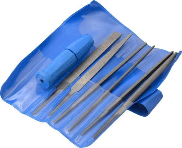 PFERD - 6 Piece Key File Kit Pattern File Set - 4" Long, Medium Coarseness, Set Includes Hand, Flat, Three Square, Square, Half Round, Round - Apex Tool & Supply
