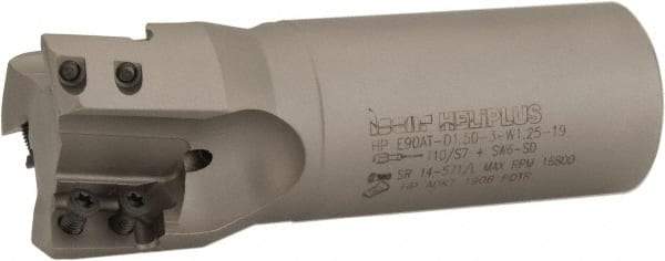 Iscar - 1-1/2" Cut Diam, 0.709" Max Depth of Cut, 1-1/4" Shank Diam, 4" OAL, Indexable Square Shoulder End Mill - HP AD.. 1906.. Inserts, Weldon Shank, 90° Lead Angle, Through Coolant, Series Heliplus - Apex Tool & Supply