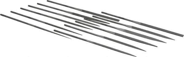 PFERD - 12 Piece Needle Pattern File Set - 6-1/4" Long, 2 Coarseness, Set Includes Flat, Hand, Crossing, Three Square, Square, Round, Half Round, Knife, Barrette, Flat with Round Edges, Crossing Oval - Apex Tool & Supply