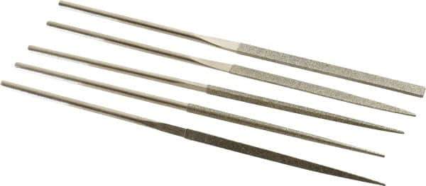 PFERD - 5 Piece Diamond Pattern File Set - 5-1/2" Long, Coarse Coarseness, Set Includes Half Round, Hand, Round, Square, Three Square - Apex Tool & Supply