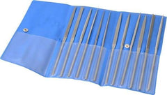 PFERD - 12 Piece Needle Pattern File Set - 6-1/4" Long, 0 Coarseness, Set Includes Flat, Hand, Crossing, Three Square, Square, Round, Half Round, Knife, Barrette, Flat with Round Edges, Crossing Oval - Apex Tool & Supply