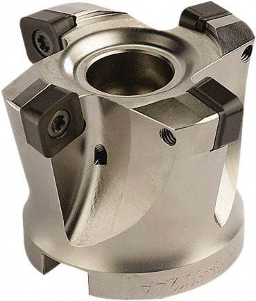 Seco - 6 Inserts, 4.9213" Cutter Diam, 0.0787" Max Depth of Cut, Indexable High-Feed Face Mill - 1.5748" Arbor Hole Diam, 0.6457" Keyway Width, 2.4803" High, SCE.. 1206.. Inserts - Apex Tool & Supply