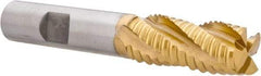 Hertel - 9/16" Diam, Coarse Pitch, 1-3/8" LOC, 4 Flute Cobalt Roughing Square End Mill - TiN Finish, 3-3/8" OAL, 1/2" Shank Diam, Single End, Centercutting, 30° Helix - Apex Tool & Supply