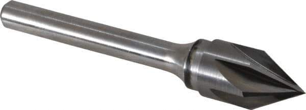 Keo - 1/2" Head Diam, 1/4" Shank Diam, 6 Flute 60° Solid Carbide Countersink - Bright Finish, 2-5/8" OAL, Single End - Apex Tool & Supply