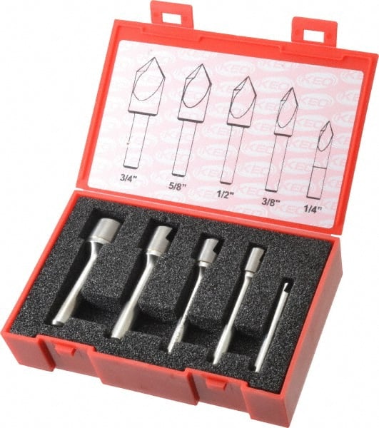 Keo - 5 Piece, 1/4 to 3/4" Head Diam, 90° Included Angle, Single End Countersink Set - Apex Tool & Supply