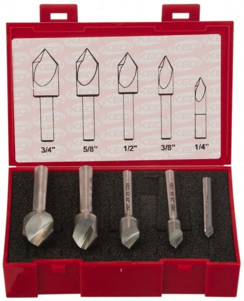 Keo - 5 Piece, 1/4 to 3/4" Head Diam, 60° Included Angle, Single End Countersink Set - Apex Tool & Supply