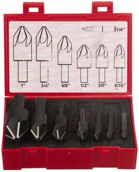 Keo - 7 Piece, 1/4 to 1" Head Diam, 120° Included Angle, Single End Countersink Set - Apex Tool & Supply