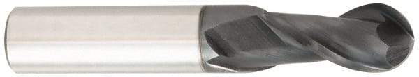 OSG - 7/8" Diam, 1-1/2" LOC, 2 Flute Solid Carbide Ball End Mill - TiAlN Finish, Single End, 4" OAL, 7/8" Shank Diam, Spiral Flute - Apex Tool & Supply