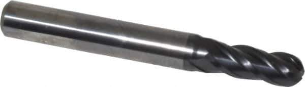 OSG - 9/32" Diam, 3/4" LOC, 4 Flute Solid Carbide Ball End Mill - TiAlN Finish, Single End, 2-1/2" OAL, 5/16" Shank Diam, Spiral Flute - Apex Tool & Supply