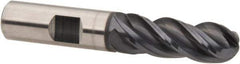 OSG - 5/16" Diam, 3/4" LOC, 4 Flute Solid Carbide Ball End Mill - TiAlN Finish, Single End, 2-1/2" OAL, 5/16" Shank Diam, Spiral Flute - Apex Tool & Supply