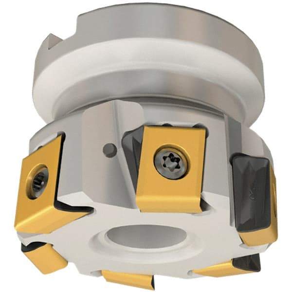 Iscar - 9 Inserts, 5" Cut Diam, 1-1/2" Arbor Diam, 0.492" Max Depth of Cut, Indexable Square-Shoulder Face Mill - 0/90° Lead Angle, 2" High, T490 LN.T 1306 Insert Compatibility, Through Coolant, Series Helitang - Apex Tool & Supply