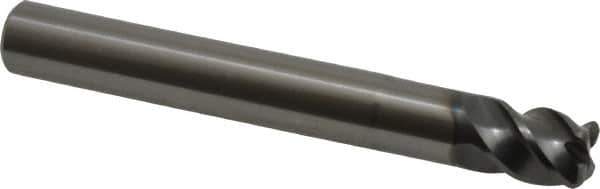OSG - 3/8", 4 Flute, Single End, Solid Carbide, 0.06" Corner Radius End Mill - 3" OAL, 45° Helix, Right Hand Flute, 3/8" LOC, Right Hand Cut, 1" Extended Reach - Apex Tool & Supply