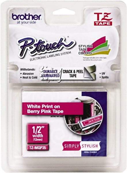 Brother - 1/2" Wide, Berry & Pink Tape Cassette - For Label Maker - Apex Tool & Supply