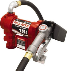 Tuthill - 15 GPM, 3/4" Hose Diam, DC Tank Pump with Manual Nozzle - 1" Inlet, 3/4" Outlet, 12 Volts, 12' Hose Length, 1/4 hp - Apex Tool & Supply