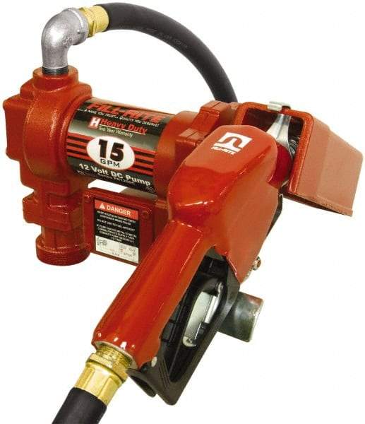 Tuthill - 15 GPM, 3/4" Hose Diam, DC Tank Pump with Automatic Nozzle - 1" Inlet, 3/4" Outlet, 12 Volts, 12' Hose Length, 1/4 hp - Apex Tool & Supply