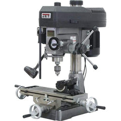 Jet - 1 Phase, 15-7/8" Swing, Step Pulley Mill Drill Combination - 9-1/2" Table Length x 32-1/4" Table Width, 14" Longitudinal Travel, 6" Cross Travel, 12 Spindle Speeds, 2 hp, 115/230 Volts - Apex Tool & Supply