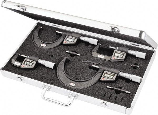 Starrett - 0 to 4" Range, 0.001mm Resolution, 4 Piece Electronic Outside Micrometer Sets - 0.001mm Accuracy, Friction Thimble, Carbide Measuring Face - Apex Tool & Supply