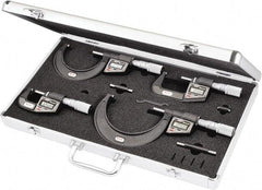 Starrett - 0 to 4" Range, 0.001mm Resolution, 4 Piece Electronic Outside Micrometer Sets - 0.001mm Accuracy, Friction Thimble, Carbide Measuring Face - Apex Tool & Supply