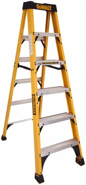 DeWALT - 9 Steps, 10' High, Type IA Rating, Fiberglass Step Ladder - Apex Tool & Supply