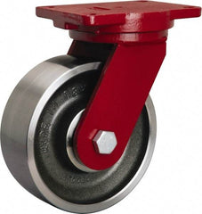 Hamilton - 8" Diam x 3" Wide x 10-1/2" OAH Top Plate Mount Swivel Caster - Forged Steel, 4,000 Lb Capacity, Sealed Precision Ball Bearing, 6-1/8 x 7-1/2" Plate - Apex Tool & Supply