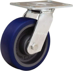 Hamilton - 6" Diam x 2" Wide x 7-1/2" OAH Top Plate Mount Swivel Caster - Polyurethane Mold onto Cast Iron Center, 900 Lb Capacity, Sealed Precision Ball Bearing, 4-1/2 x 6-1/4" Plate - Apex Tool & Supply