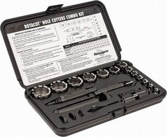 Hougen - 19 Piece, 5/16 to 1-1/2" Cutter Diam, High Speed Steel Annular Cutter Set - Bright Finish, 5/16, 3/8, 7/16, 1/2, 9/16, 5/8, 3/4, 7/8, 1, 1-1/8, 1-1/4, 1-3/8, 1-1/2" Cutter Diams, 3 Flats on Shank - Apex Tool & Supply