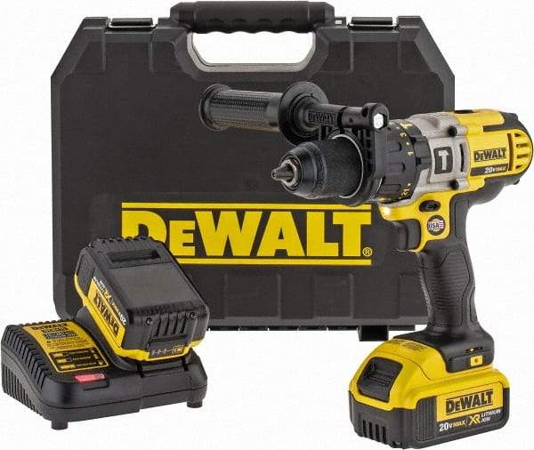 DeWALT - 20 Volt 1/2" Keyless Chuck Cordless Hammer Drill - 0 to 9,775, 0 to 22,950 & 0 to 34,000 BPM, 0 to 575, 0 to 1,350 & 0 to 2,000 RPM, Reversible, Mid-Handle - Apex Tool & Supply