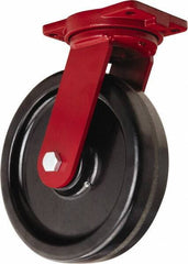 Hamilton - 12" Diam x 3" Wide x 14-1/2" OAH Top Plate Mount Swivel Caster - Phenolic, 3,500 Lb Capacity, Straight Roller Bearing, 6-1/8 x 7-1/2" Plate - Apex Tool & Supply