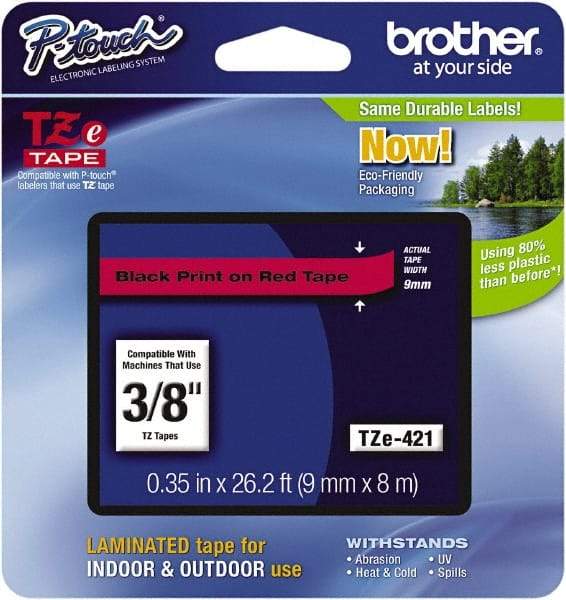 Brother - 3/8" Wide, Red Tape Cassette - For Label Maker - Apex Tool & Supply