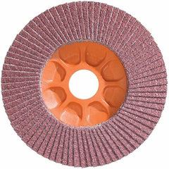 WALTER Surface Technologies - 40 Grit, 5" Disc Diam, 7/8" Center Hole, Type 28 Ceramic Flap Disc - 12,200 Max RPM, Plastic Backing, Arbor Attaching System, Coated - Apex Tool & Supply