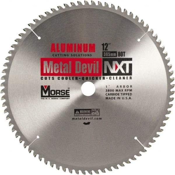 M.K. MORSE - 12" Diam, 1" Arbor Hole Diam, 80 Tooth Wet & Dry Cut Saw Blade - Steel, Standard Round Arbor - Apex Tool & Supply