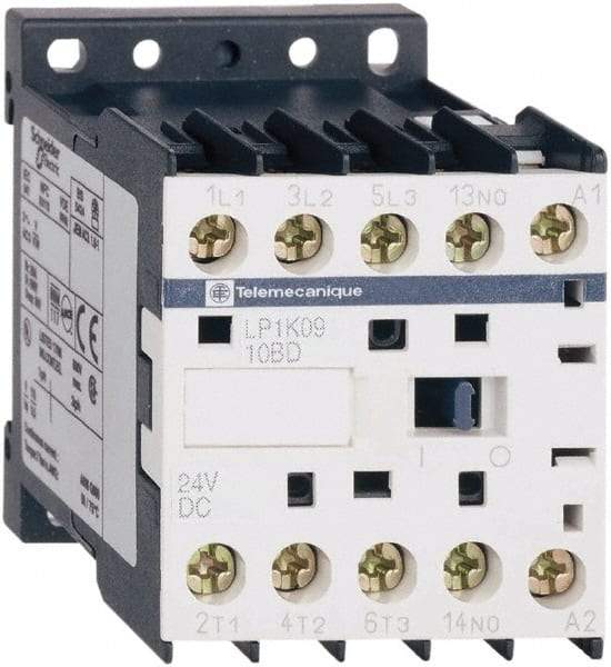 Schneider Electric - 3 Pole, 24 Coil VDC, 16 Amp at 690 VAC, 20 Amp at 440 VAC and 9 Amp at 440 VAC, Nonreversible IEC Contactor - BS 5424, CSA, IEC 60947, NF C 63-110, RoHS Compliant, UL Listed, VDE 0660 - Apex Tool & Supply