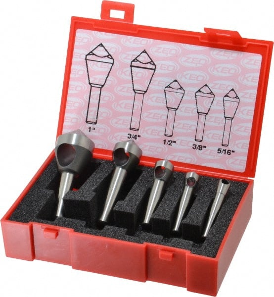Keo - 5 Piece, 5/16 to 1" Head Diam, 100° Included Angle, Single End Countersink Set - Apex Tool & Supply