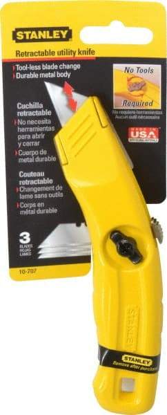 Stanley - Retractable Utility Knife - 2-1/2" Carbon Steel Blade, Yellow Cast Aluminum Handle, 3 Blades Included - Apex Tool & Supply