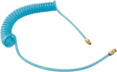 Parker - 21/64" ID, 3/8 Thread, 10' Long, Transparent Blue 95A Shore Durometer Polyurethane Coiled & Self Storing Hose - 150 Max psi, Male Rigid x Male Swivel - Apex Tool & Supply