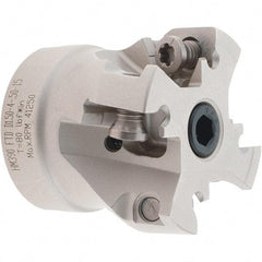 Iscar - 4 Inserts, 1-1/2" Cut Diam, 1/2" Arbor Diam, 0.512" Max Depth of Cut, Indexable Square-Shoulder Face Mill - 0° Lead Angle, 1.37" High, HM390 TDKT 1505.. Insert Compatibility, Through Coolant, Series HeliIQMill - Apex Tool & Supply