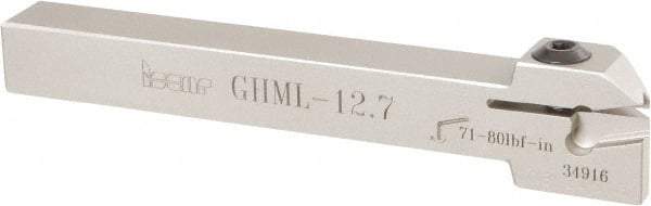 Iscar - GHM, External, Left Hand, 0.189" Max Depth of Cut, 0.157" Max Groove Width, Indexable Grooving Tool Holder - GI.., GPV, TIP Insert Compatibility, 1/2" Shank Height, 1/2" Shank Width, 4-1/2" OAL - Apex Tool & Supply