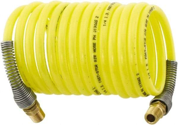 Parker - 3/16" ID, 1/4 Thread, 12' Long, Yellow Nylon Coiled & Self Storing Hose - 225 Max psi, Male Rigid x Male Swivel - Apex Tool & Supply