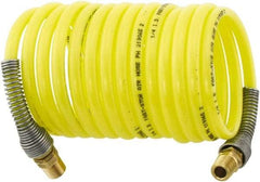 Parker - 3/16" ID, 1/4 Thread, 25' Long, Yellow Nylon Coiled & Self Storing Hose - 225 Max psi, Male Rigid x Male Swivel - Apex Tool & Supply