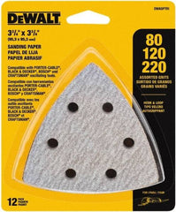 DeWALT - 80, 120 & 220 Grit, Aluminum Oxide TriangleSanding Sheet - 3-1/2" Long x 3-3/4" Wide, Assorted Grade, Weighted Cloth Backing - Apex Tool & Supply