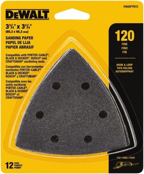 DeWALT - 120 Grit, Aluminum Oxide TriangleSanding Sheet - 3-1/2" Long x 3-3/4" Wide, Fine Grade, Weighted Cloth Backing - Apex Tool & Supply
