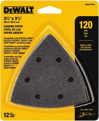 DeWALT - 120 Grit, Aluminum Oxide TriangleSanding Sheet - 3-1/2" Long x 3-3/4" Wide, Fine Grade, Weighted Cloth Backing - Apex Tool & Supply