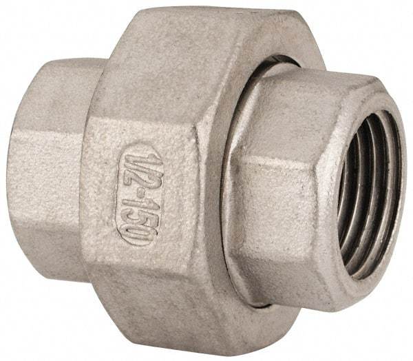 Value Collection - 1/2" Grade 304 Stainless Steel Pipe Union - FNPT x FNPT End Connections, 150 psi - Apex Tool & Supply