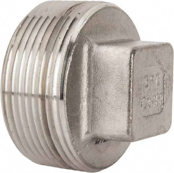 Value Collection - 1-1/2" Grade 316 Stainless Steel Pipe Square Head Plug - MNPT End Connections, 150 psi - Apex Tool & Supply