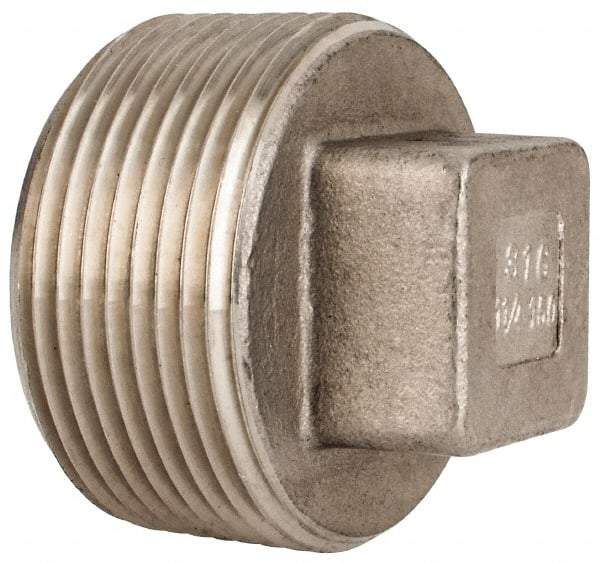 Value Collection - 1-1/4" Grade 316 Stainless Steel Pipe Square Head Plug - MNPT End Connections, 150 psi - Apex Tool & Supply