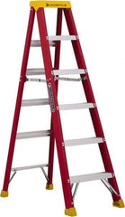 Louisville - 5 Steps, 6' High, Type IA Rating, Fiberglass Step Ladder - 300 Lb Capacity, 21-13/16" Base Width - Apex Tool & Supply