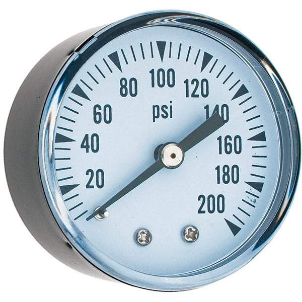 Value Collection - 2" Dial, 1/4 Thread, 0-200 Scale Range, Pressure Gauge - Center Back Connection Mount - Apex Tool & Supply