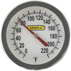 General - 20 Inch Long Stem, 2 Inch Dial Diameter, Back Connected Bi-Metal Thermometer - 220°Fahrenheit - Apex Tool & Supply